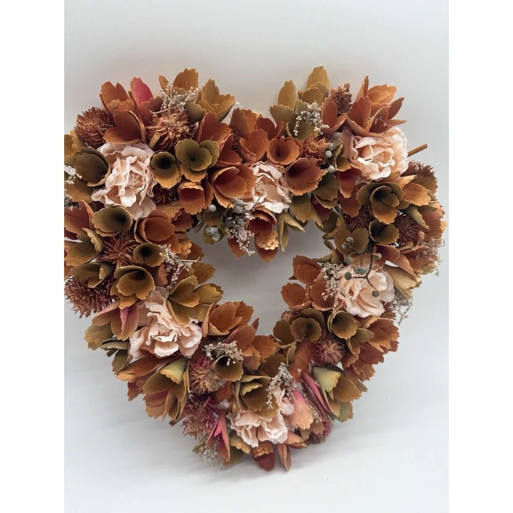 Faux Wood Pink Silk Door Home Decor Wreath Flower 13” W x 11” H